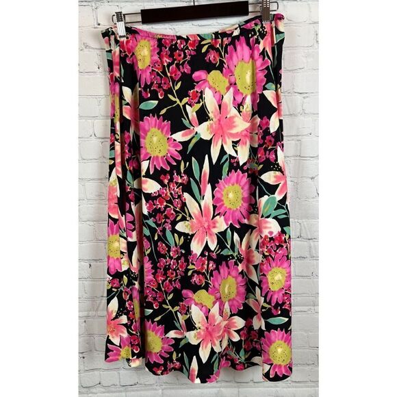 NAPA VALLEY black floral linen rayon blouse A-line beaded skirt suit 12-14 - Picture 10 of 10